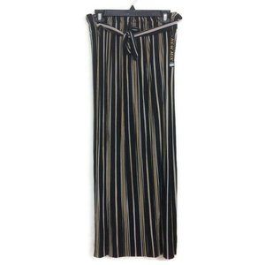 New Mix Women Striped Multi Color Pleated Maxi Skirt Elastic Tie Waist Plus Sz 2